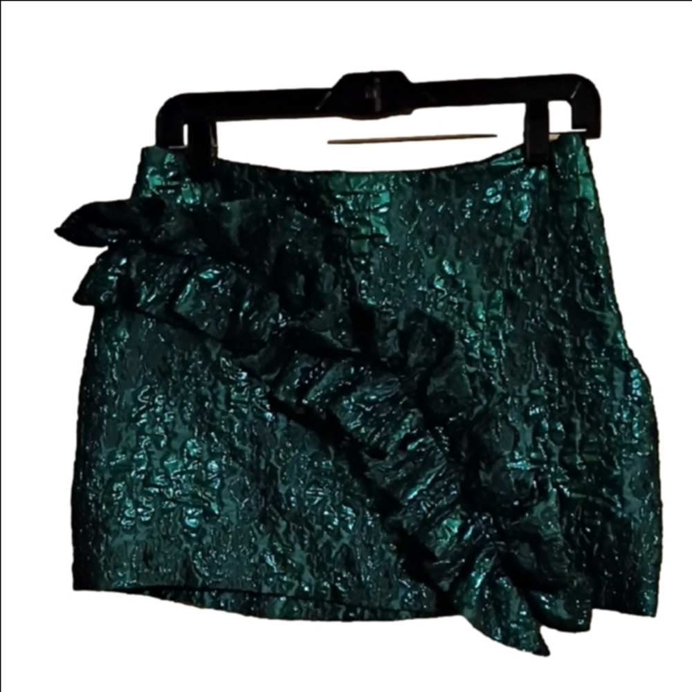 Zara Metallic Blue Ruffle Mini Skirt Size Small. Perfect For Holiday Paries.